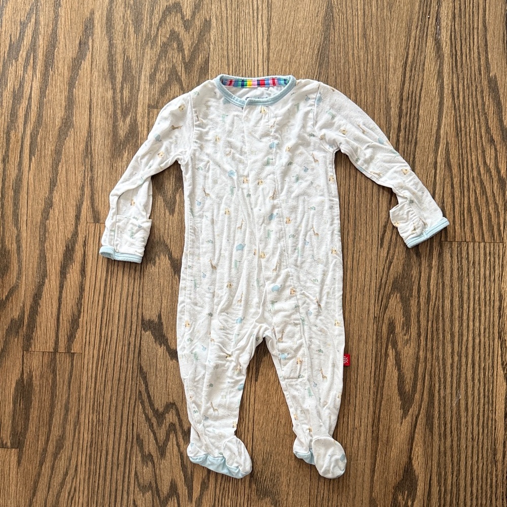 Magnetic Me White and Blue Animal Baby Footie
